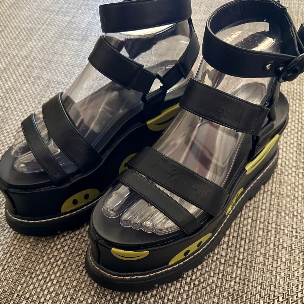 DOLLS KILL LAMODA Black Keep Smiling Smiley Platform Sandals Whimsigoth Rave 6 - Picture 2 of 7
